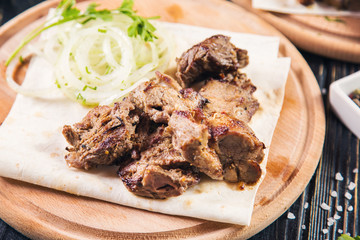 grilled meat with onion