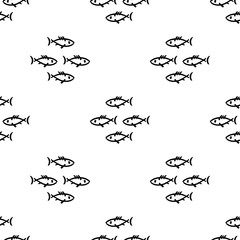 Flat monochrome vector seamless sea fish sketch pattern. Fabric textile summer pattern. Cute doodle pattern with underwater sea creatures. Vector illustration naive element wildlife nautical ornament.