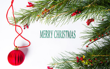 Merry Christmas card with red decorations