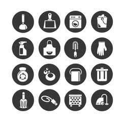 household and cleaning icon set in circle buttons