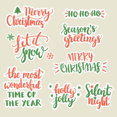 Calligraphic Christmas Stickers Set - handwritten vector design