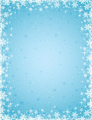 Fototapeta premium Blue christmas background with frame of white snowflakes, vector illustration