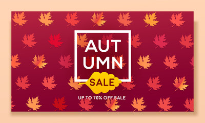 Obraz na płótnie Canvas Modern autumn banner with leaves for sale and discount, website template. Seasonal vector illustration