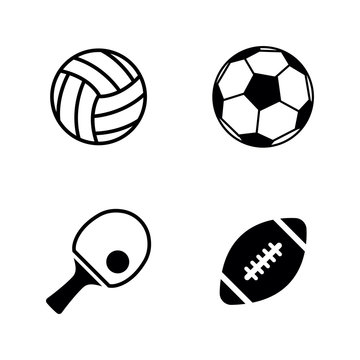 Sport Balls. Simple Related Vector Icons Set for Video, Mobile Apps, Web Sites, Print Projects and Your Design. Sport Balls icon Black Flat Illustration on White Background.