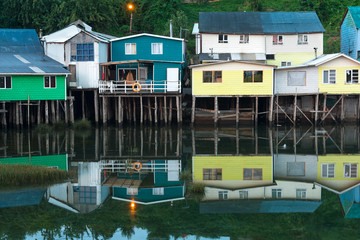 Fototapeta na wymiar Traditional stilt houses know as palafitos in the city of Castro at Chiloe Island in Southern Chile