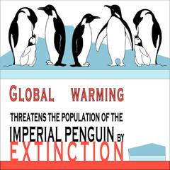 Vector color poster with penguins, dedicated to the problem of global warming