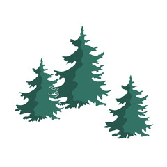 Hand drawn Christmas tree group isolated on a white background.