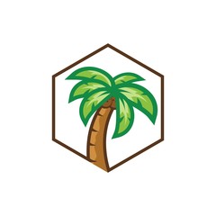 colored palm tree rectangular vector logo design