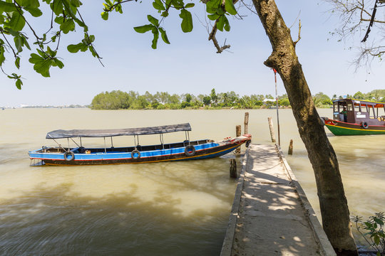 Boat In Small Harbor At Mekong River In My Tho, Vietnam