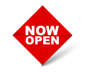 red vector banner now open