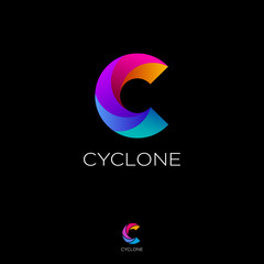 C letter monogram. C helix logo. Web, UI icon. Colorful vortex logo on a black background. Contour option.