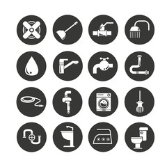 plumbing icon set in circle buttons
