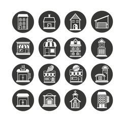 building icon set in circle buttons