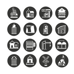 building icon set in circle buttons