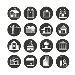 building icon set in circle buttons