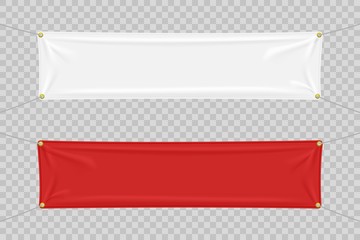 White and red textile banners with folds