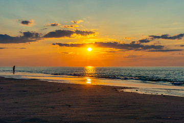 Sunset on the beach on north side of the Provincelands Cape Cod, Atlantic ocean view MA US.