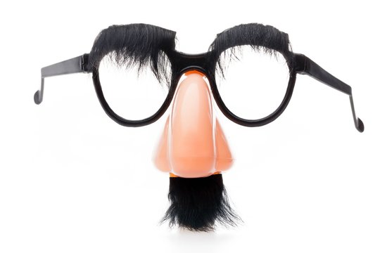 Classic Disguise Mask with Fake Nose and Moustache, Isolated on