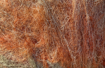 Pile of fishing nets closeup