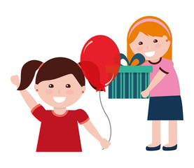 two girl with birthday gift and balloon