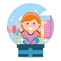 happy girl with birthday gift in the city