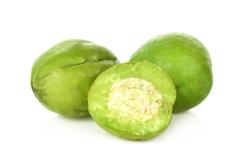 Chebulic Myrobalans, Myrolan Wood (Terminalia chebula Retz.) Fruit, medicinal properties. isolated on white background.