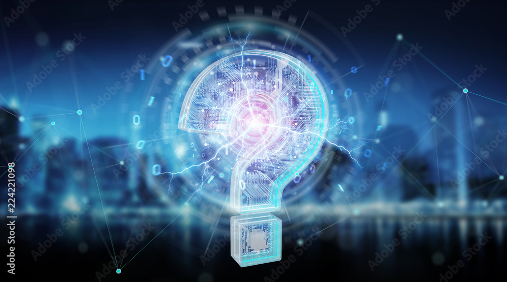 Poster blue digital question marks background 3d rendering