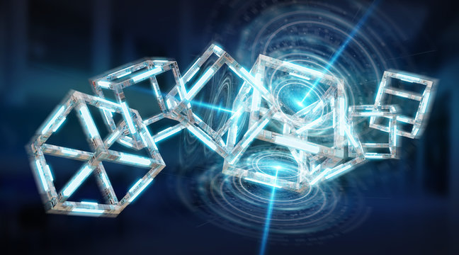 Digital blue Blockchain illustration 3D rendering