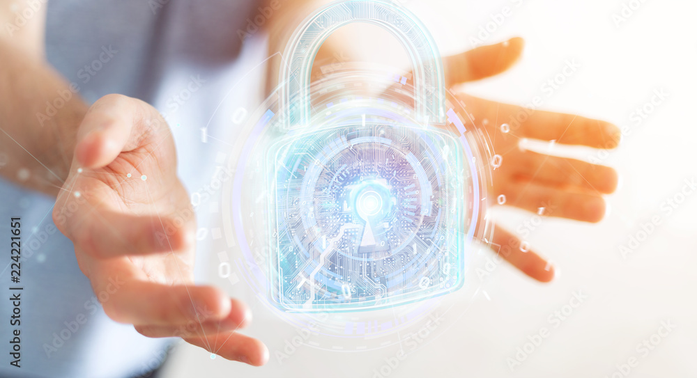 Aufkleber web security protection interface used by businessman 3d rendering