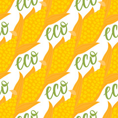 Cartoon ear of corn seamless pattern. Vector ilustration isolated on white background.