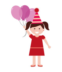 happy girl with party hat holding bunch balloons