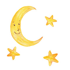 illustration with moon and stars.