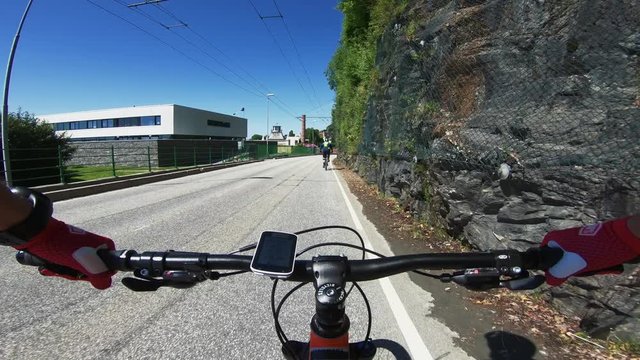 Point of view mountain bike on the road