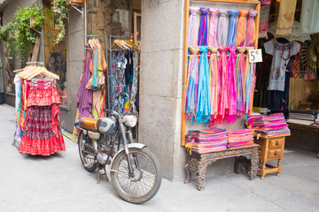 clothing store in old street, Madrid, Spain
