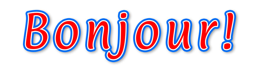 BONJOUR! - elegant red text written on white background © Hepta