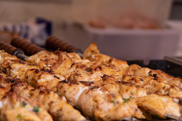 Close-up testy Grilled Shish kebab on skewers