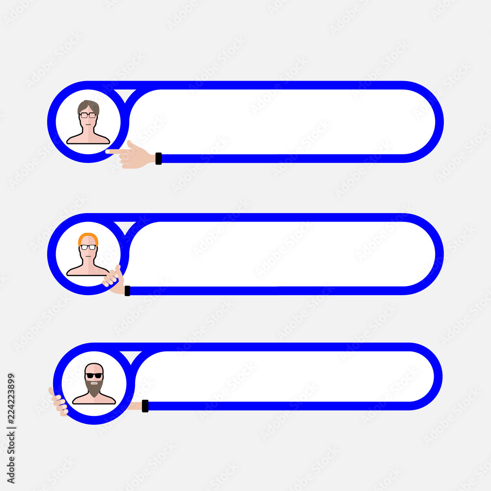 Poster three vector text frames for fill your text and people.vector concept illustration for printed mater