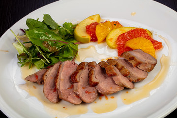 Tasty fried duck breast