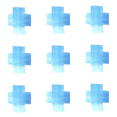  Blue watercolor crosses seamless pattern.