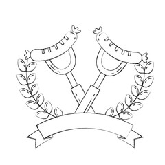 two sausage on forks food emblem