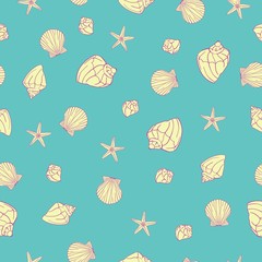 Hand drawn vector illustrations - seamless pattern of seashells. Marine background.