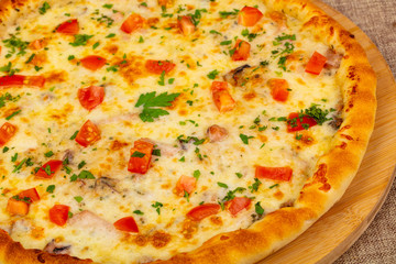 Seafood pizza with tomatoes