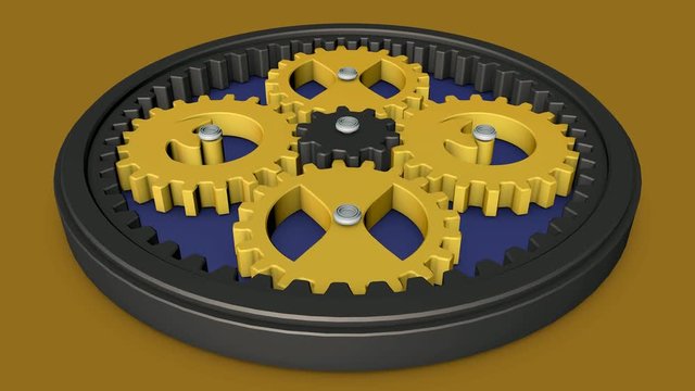 3D animation of gear, the planetary gear set.