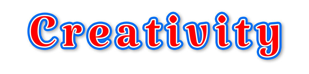 CREATIVITY - elegant red text written on white background