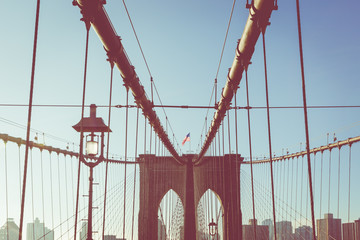 Brooklyn Bridge in New York City. Famous landmark in USA at morning light.