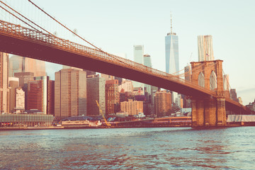 Fototapeta na wymiar Brooklyn Bridge in New York City. Famous landmark in USA at morning light.