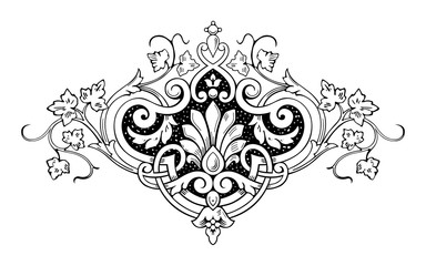 Decorative calligraphic floral ornament in vintage style