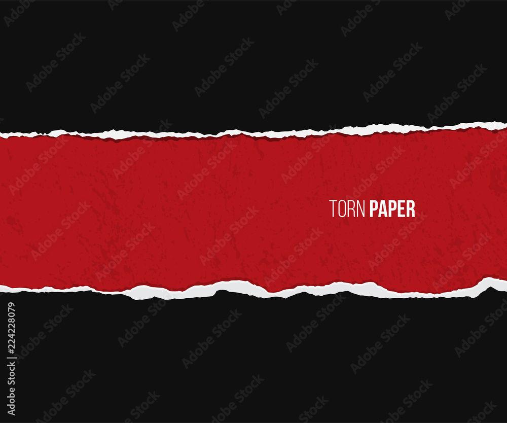 Poster torn paper with shadow isolated on grunge red and black background. vector design template.