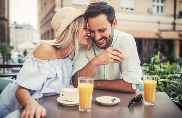 Romantic couple in the cafe. Dating, love, relationships