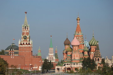 Amazing view to Kremlin towers, Red square and Saint Basil's Cathedral, Moscow, Russia